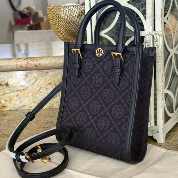 New tory burch MINI T MONOGRAM TOTE black